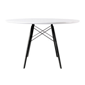 Soho Large White Circular Dining Table with Black Wood Legs