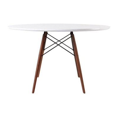 Soho Large White Circular Dining Table with Walnut Wood Legs