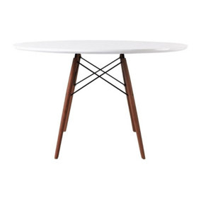Soho Large White Circular Dining Table with Walnut Wood Legs