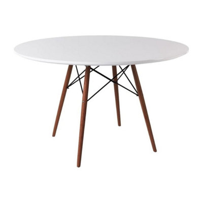 Soho Large White Circular Dining Table with Walnut Wood Legs