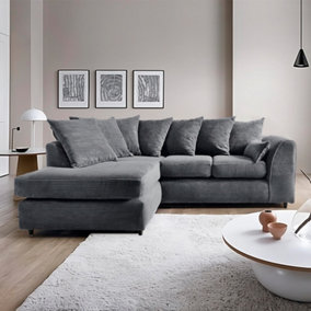 SoHo Left Hand Facing L Shape Corner Sofa - Grey Jumbo Cord with Inviting Deep Filled Cushions