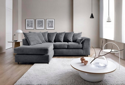 SoHo Left Hand Facing L Shape Corner Sofa - Grey Jumbo Cord with Inviting Deep Filled Cushions