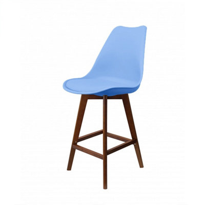 Soho Light blue Plastic Bar Stool with Dark Wood Legs
