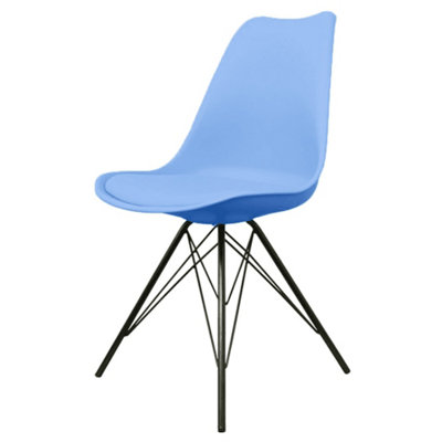 Soho Light Blue Plastic Dining Chair with Black Metal Legs