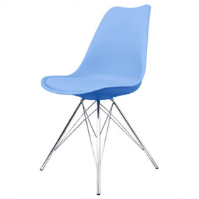 Soho Light Blue Plastic Dining Chair with Chrome Metal Legs