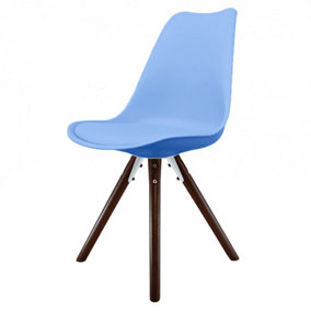 Soho Light Blue Plastic Dining Chair with Pyramid Dark Wood Legs