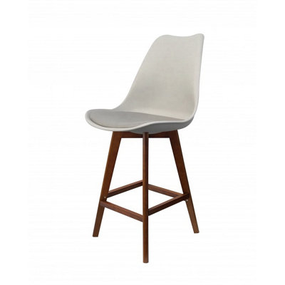 Soho Light Grey Plastic Bar Stool with Dark Wood Legs