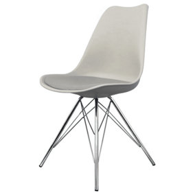 Soho Light Grey Plastic Dining Chair with Chrome Metal Legs