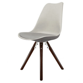 Soho Light Grey Plastic Dining Chair with Pyramid Dark Wood Legs