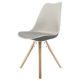 Soho Light Grey Plastic Dining Chair with Pyramid Light Wood Legs