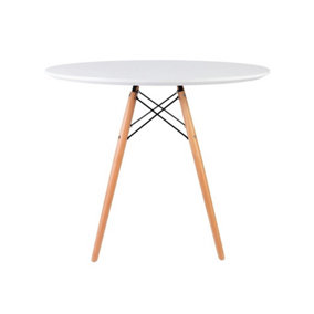 Soho Medium White Circular Dining Table with Beech Wood Legs