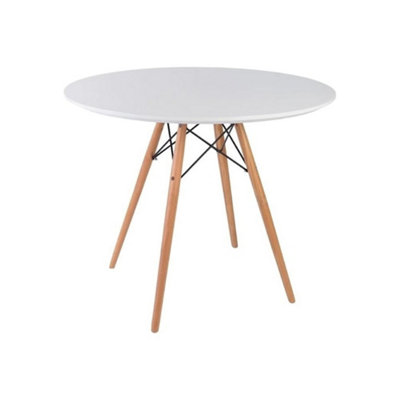 Soho Medium White Circular Dining Table with Beech Wood Legs
