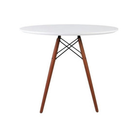 Soho Medium White Circular Dining Table with Walnut Wood Legs