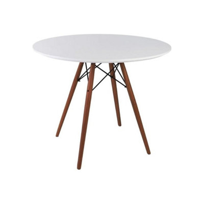 Soho Medium White Circular Dining Table with Walnut Wood Legs