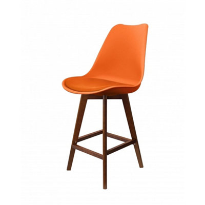 Soho Orange Plastic Bar Stool with Dark Wood Legs