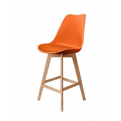 Soho Orange Plastic Bar Stool with Light Wood Legs