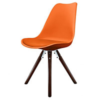 Soho Orange Plastic Dining Chair with Pyramid Dark Wood Legs