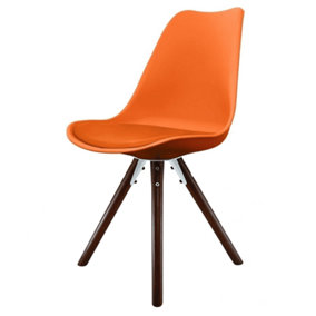 Soho Orange Plastic Dining Chair with Pyramid Dark Wood Legs
