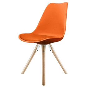 Soho Orange Plastic Dining Chair with Pyramid Light Wood Legs