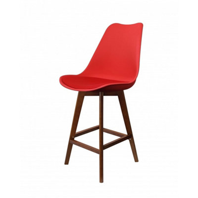 Soho Red Plastic Bar Stool with Dark Wood Legs