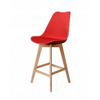 Soho Red Plastic Bar Stool with Light Wood Legs