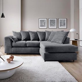 SoHo Right Hand Facing L Shape Corner Sofa - Grey Jumbo Cord with Inviting Deep Filled Cushions