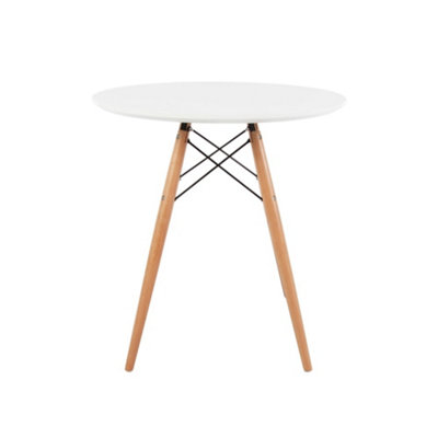 Soho Small White Circular Dining Table with Beech Wood Legs