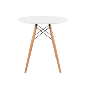 Soho Small White Circular Dining Table with Beech Wood Legs