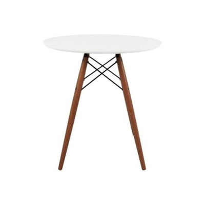 Soho Small White Circular Dining Table with Walnut Wood Legs