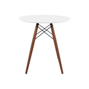 Soho Small White Circular Dining Table with Walnut Wood Legs