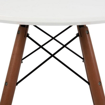 Soho Small White Circular Dining Table with Walnut Wood Legs