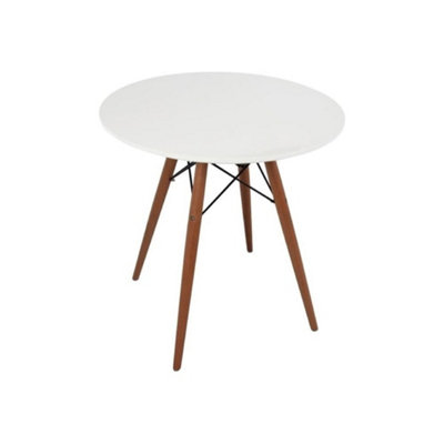 Soho Small White Circular Dining Table with Walnut Wood Legs