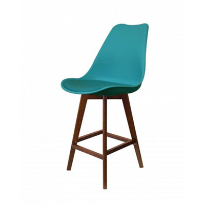 Soho Teal Plastic Bar Stool with Dark Wood Legs