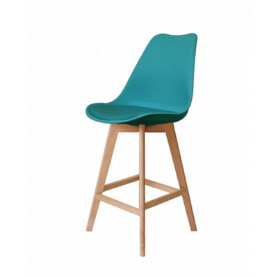 Soho Teal Plastic Bar Stool with Light Wood Legs