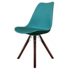 Soho Teal Plastic Dining Chair with Pyramid Dark Wood Legs