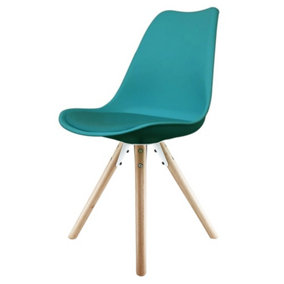 Soho Teal Plastic Dining Chair with Pyramid Light Wood Legs