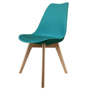 Soho Teal Plastic Dining Chair with Squared Light Wood Legs