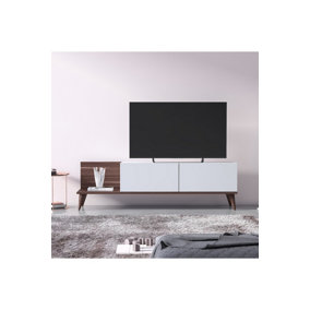 Soho TV Stand with 1 Shelves and 2 Cabinet, 152 x 35 x 43 cm TV Unit Table for TVs up to 55 inch, Walnut/White