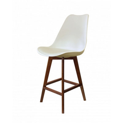 Soho Vanilla Plastic Bar Stool with Dark Wood Legs