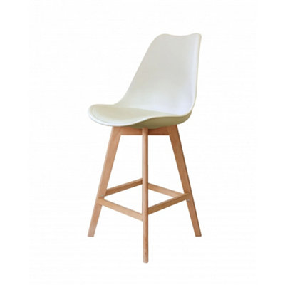 Soho Vanilla Plastic Bar Stool with Light Wood Legs