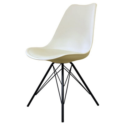 Soho Vanilla Plastic Dining Chair with Black Metal Legs