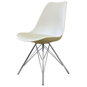 Soho Vanilla Plastic Dining Chair with Chrome Metal Legs