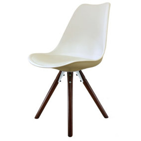 Soho Vanilla Plastic Dining Chair with Pyramid Dark Wood Legs