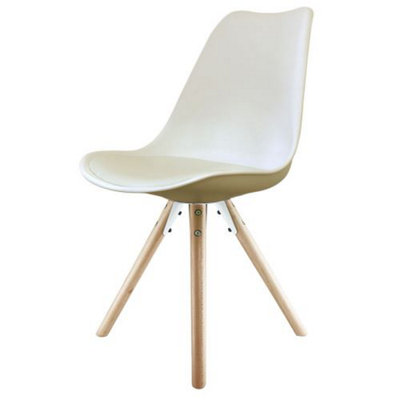 Soho Vanilla Plastic Dining Chair with Pyramid Light Wood Legs