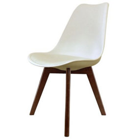 Soho Vanilla Plastic Dining Chair with Squared Dark Wood Legs