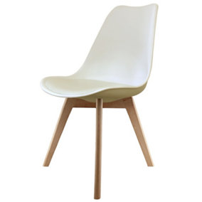 Soho Vanilla Plastic Dining Chair with Squared Light Wood Legs