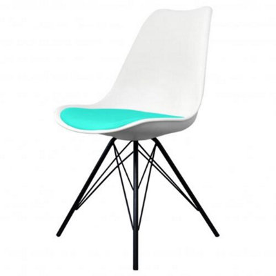 Soho White and Aqua Blue Plastic Dining Chair with Black Metal Legs