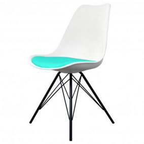 Soho White and Aqua Blue Plastic Dining Chair with Black Metal Legs