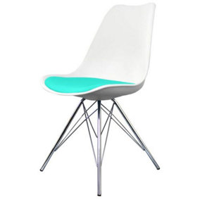 Soho White and Aqua Blue Plastic Dining Chair with Chrome Metal Legs
