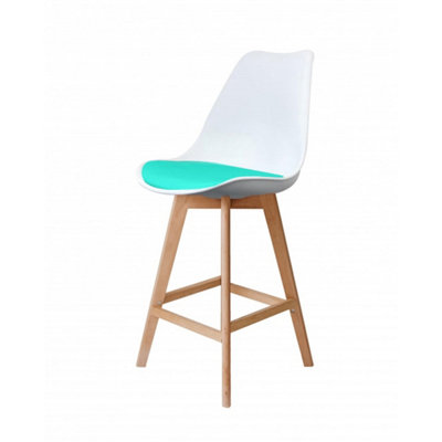 Soho White and Aqua Plastic Bar Stool with Light Wood Legs